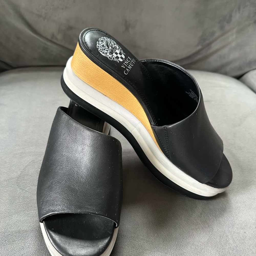Vince Camuto Black and Gold Women's Mules